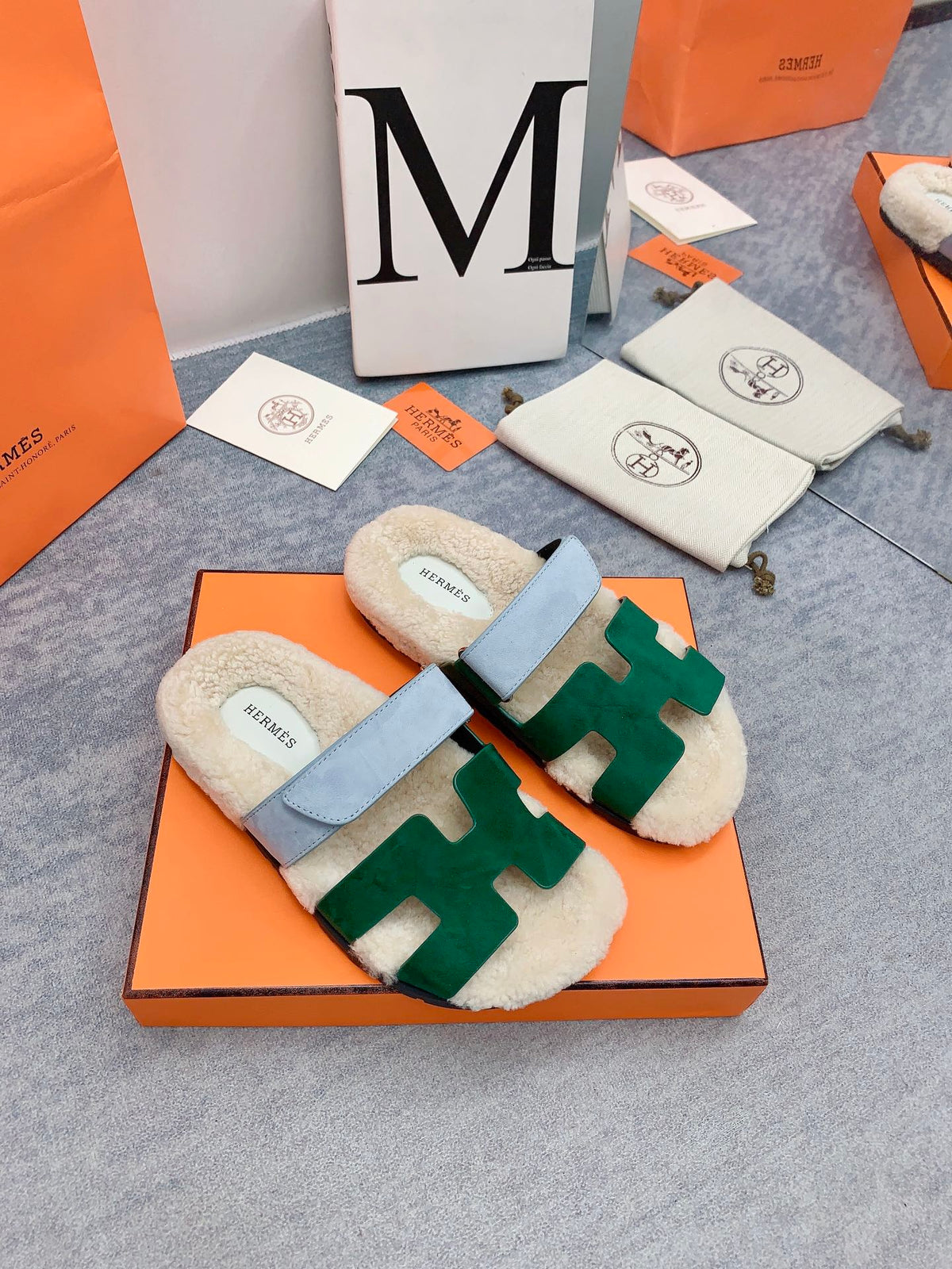HM 26s Chypre Sandals Vert Émeraude Suede Shearling 160922