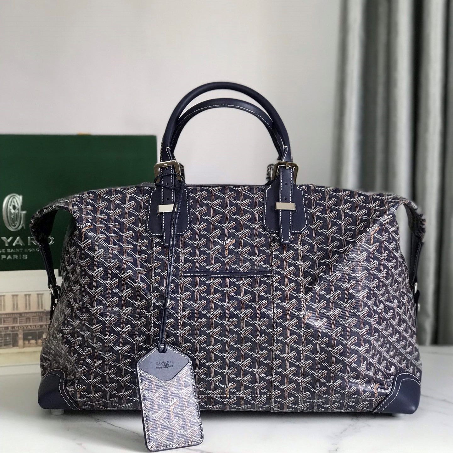 Goyard Boeing Travel Bag 45cm Navy Blue Canvas & Calfskin