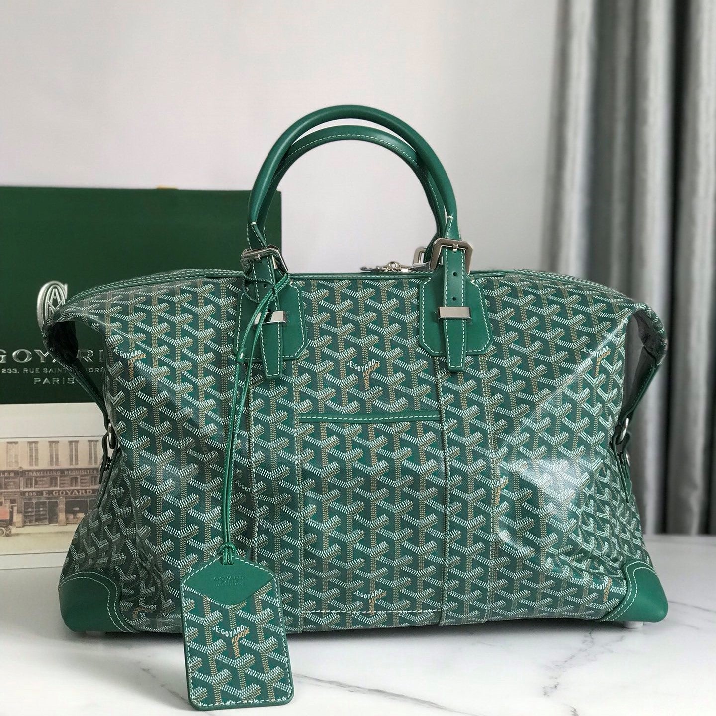 Goyard Boeing Travel Bag 45cm Green Canvas & Calfskin