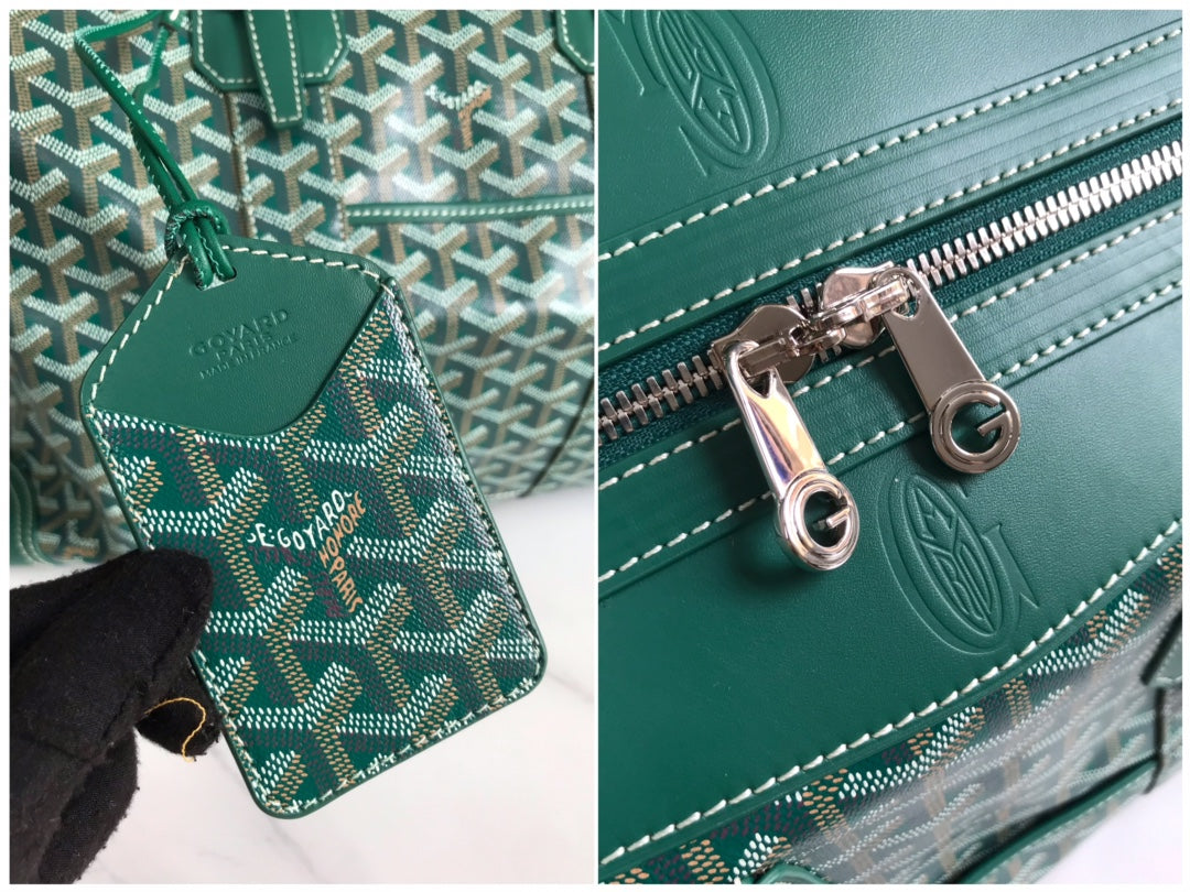 Goyard Boeing Travel Bag 45cm Green Canvas & Calfskin