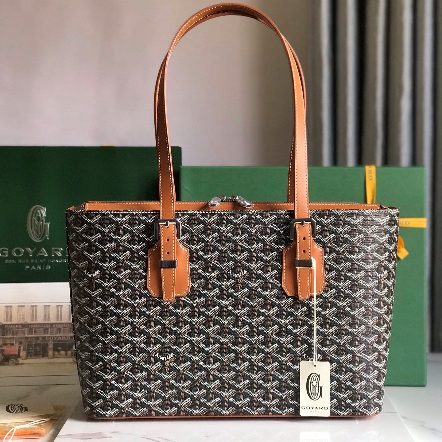 Goyard Okinawa PM Bag 35.5cm Black Tan Canvas&Calfskin