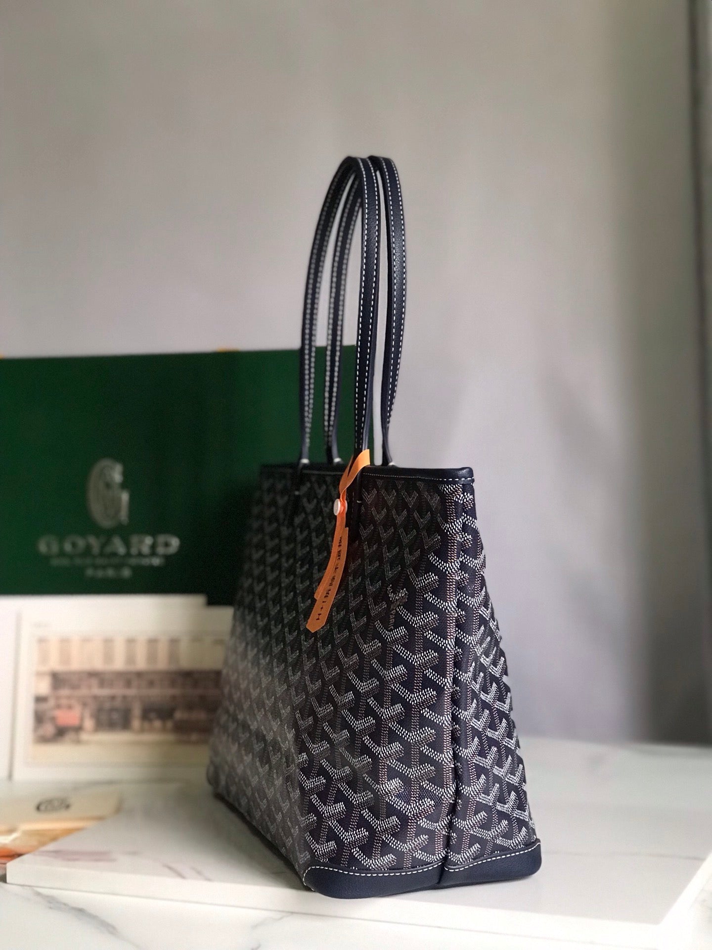 Goyard Artois Bag 30cm Navy Blue Canvas & Calfskin