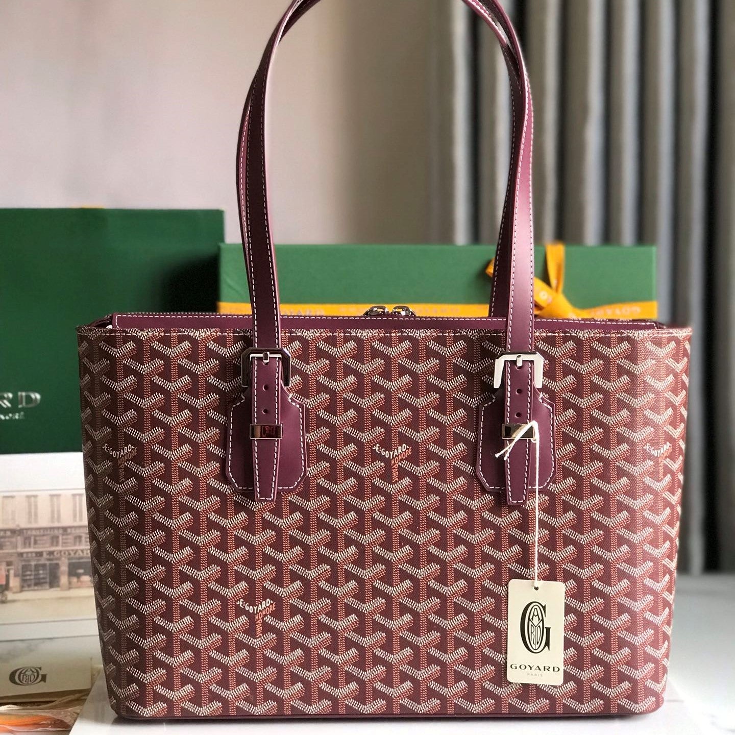 Goyard Okinawa PM Bag 35.5cm Burgundy Canvas&Calfskin