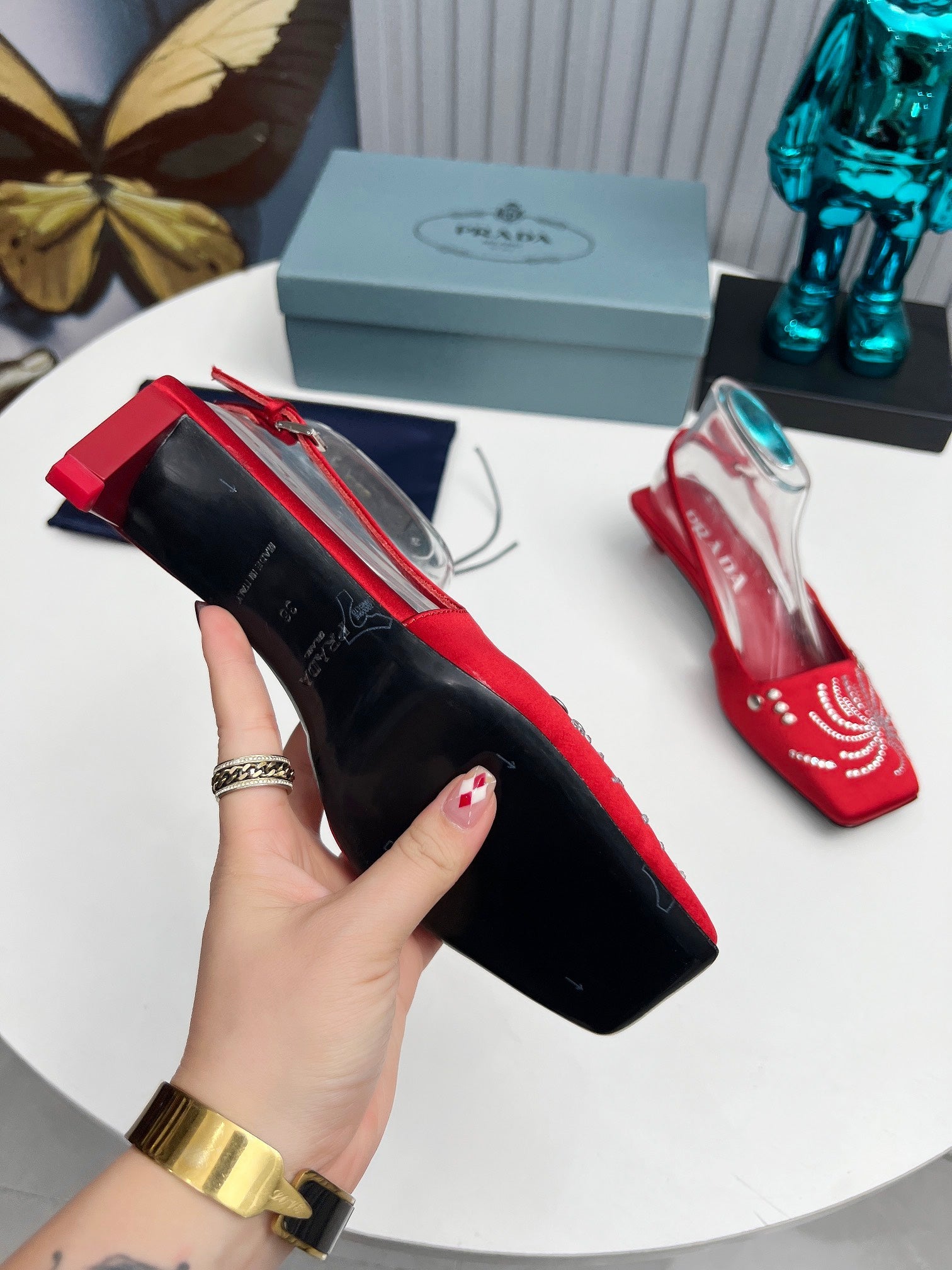 Prada 26SS Slingback 4cm Red Satin 680978