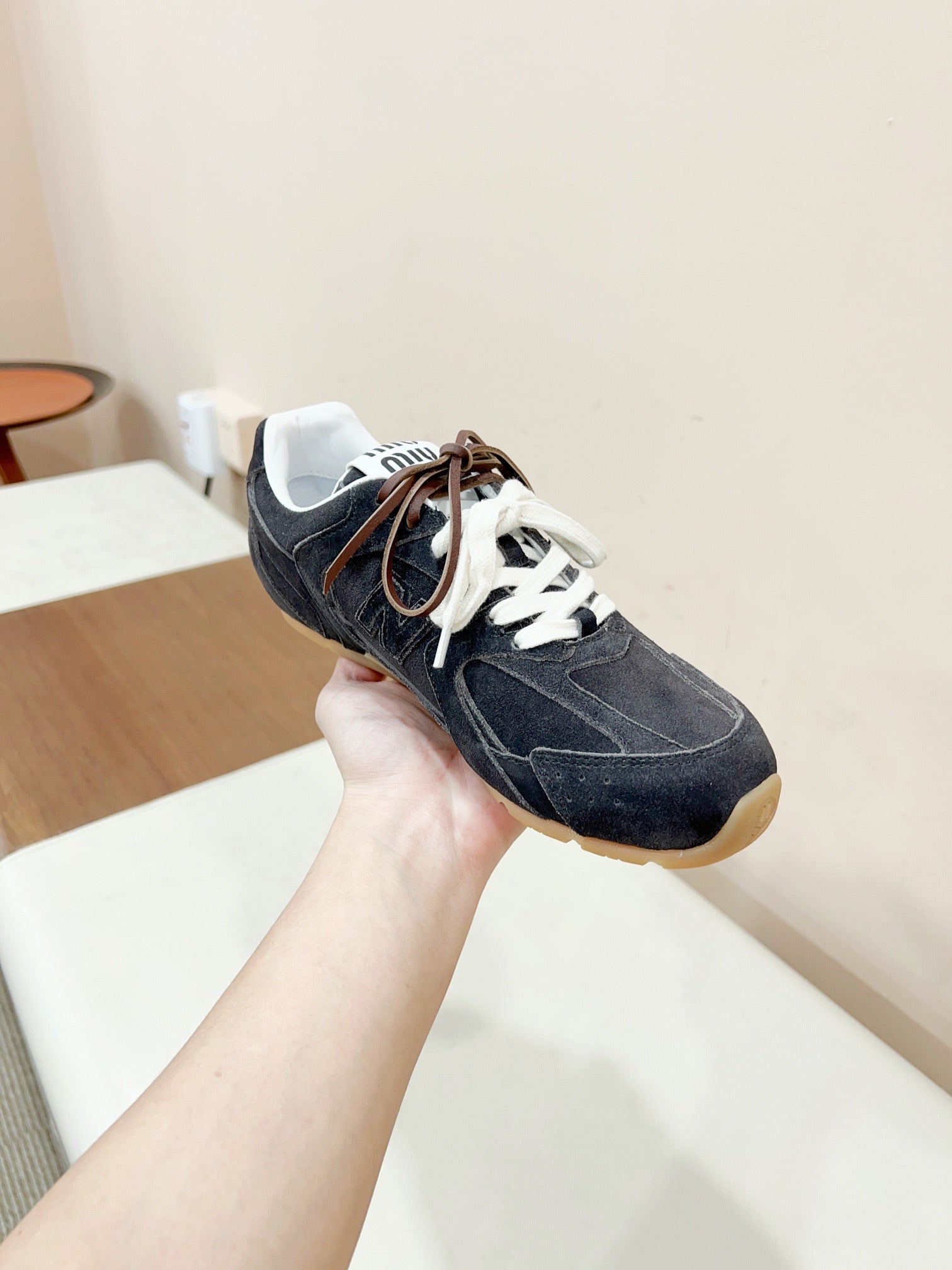 Miu Miu Pre-Owned x New Balance Sneakers Dark Gray Yellow Cowhide Suede
