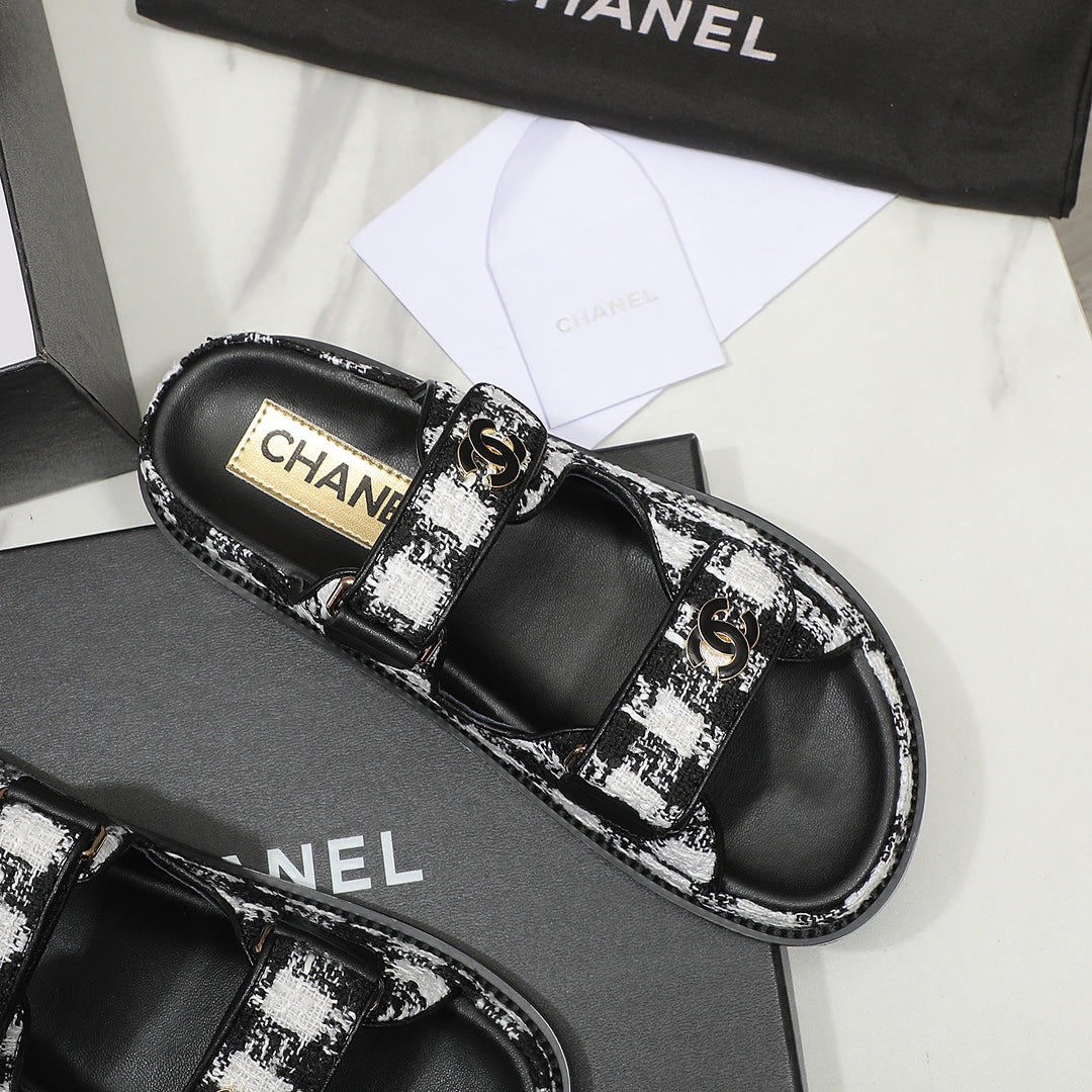 CC SS26 Dad Sandals Black White Lambskin 678969