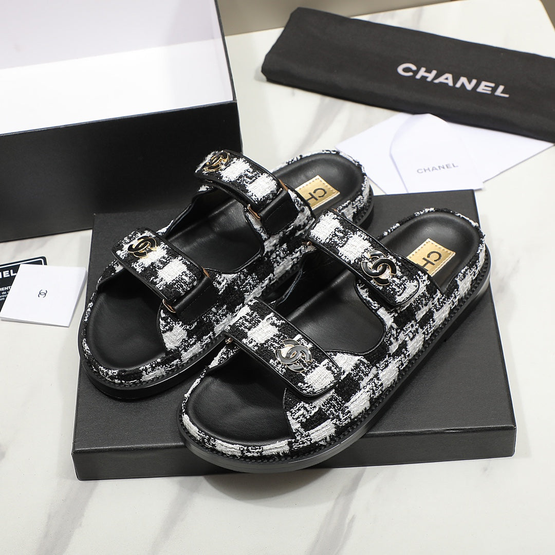 CC SS26 Dad Sandals Black White Lambskin 678969