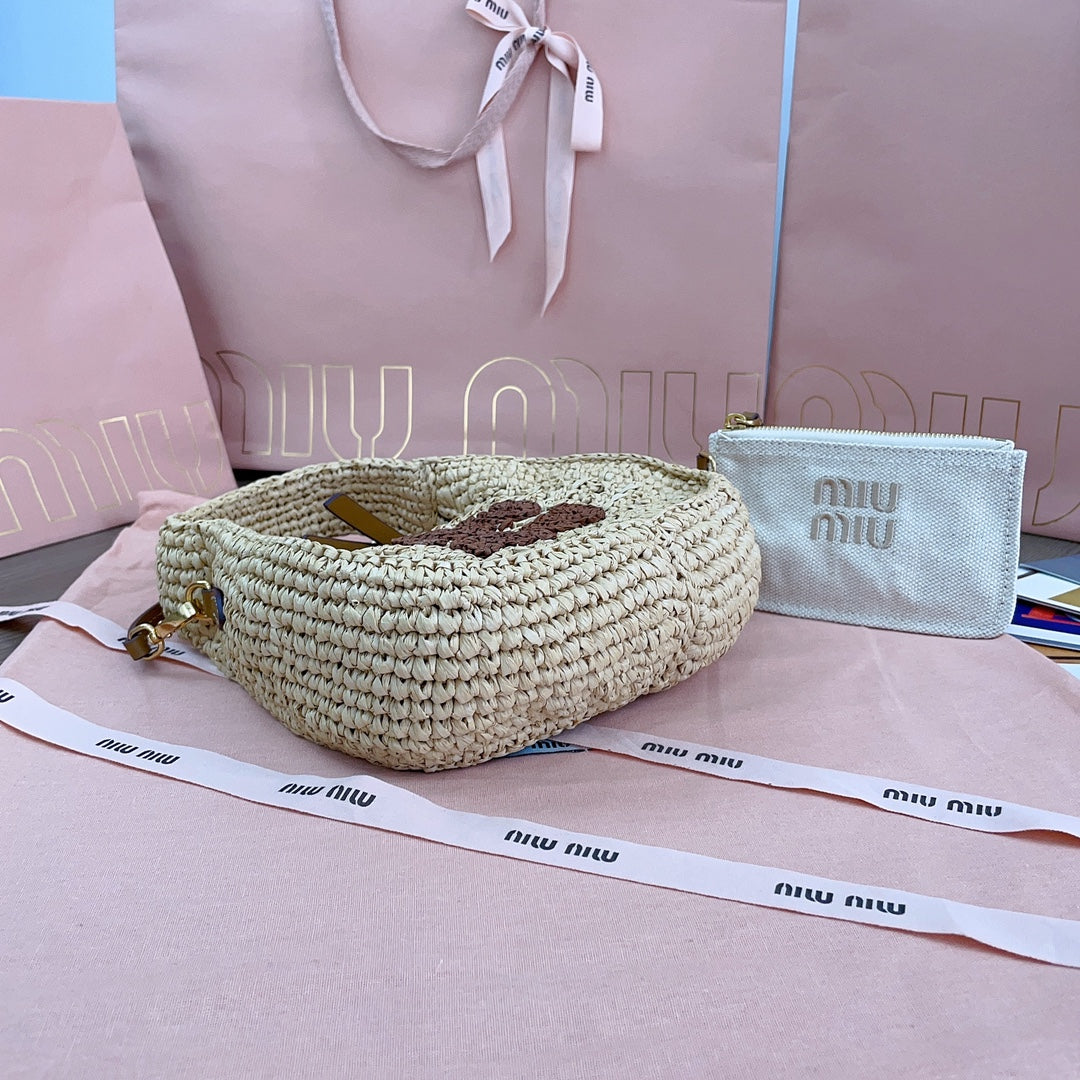 miu wander hobo bag 20cm beige woven fabric