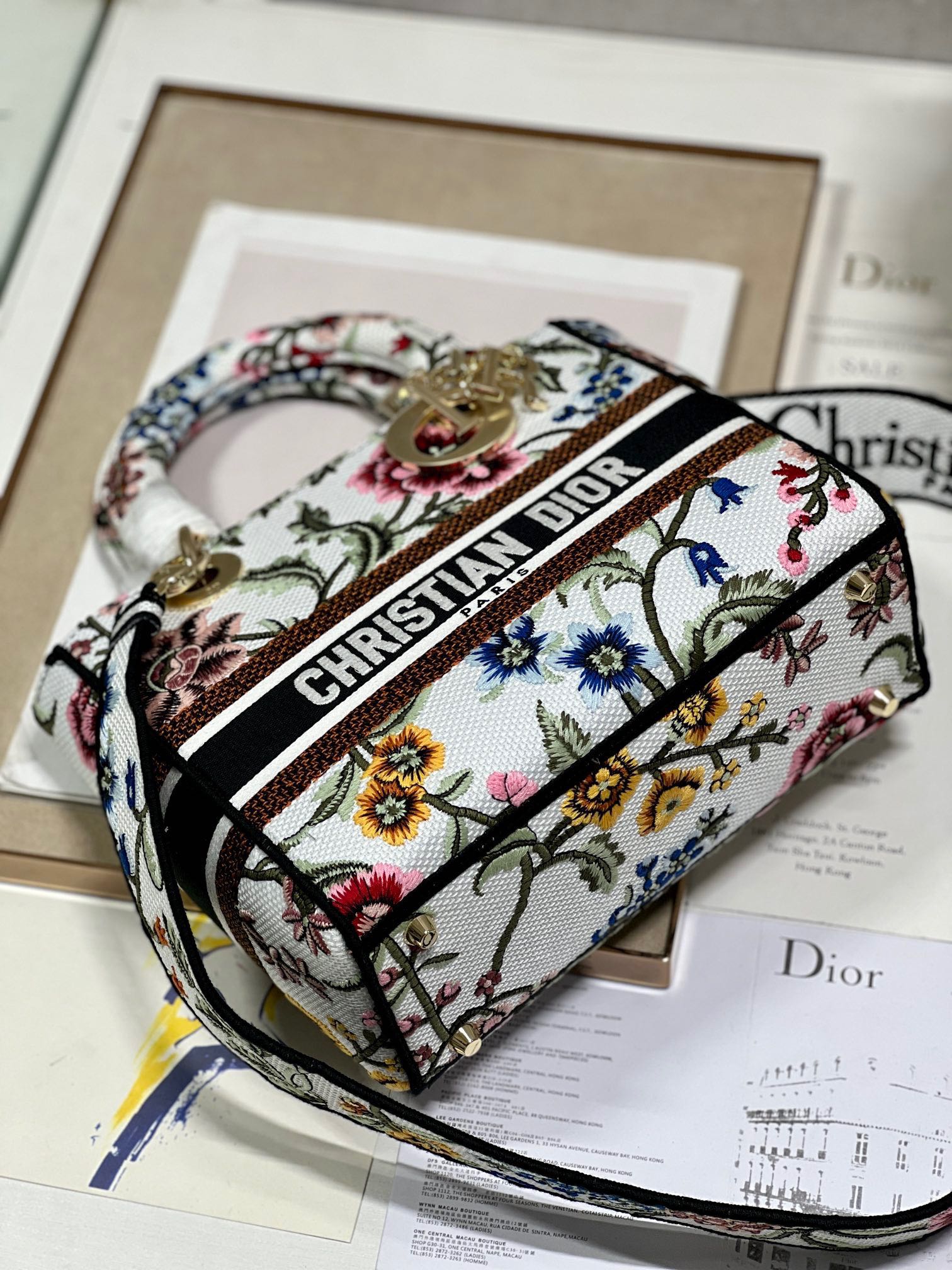 CD Floral White Lady Dior Bag Canvas 336682