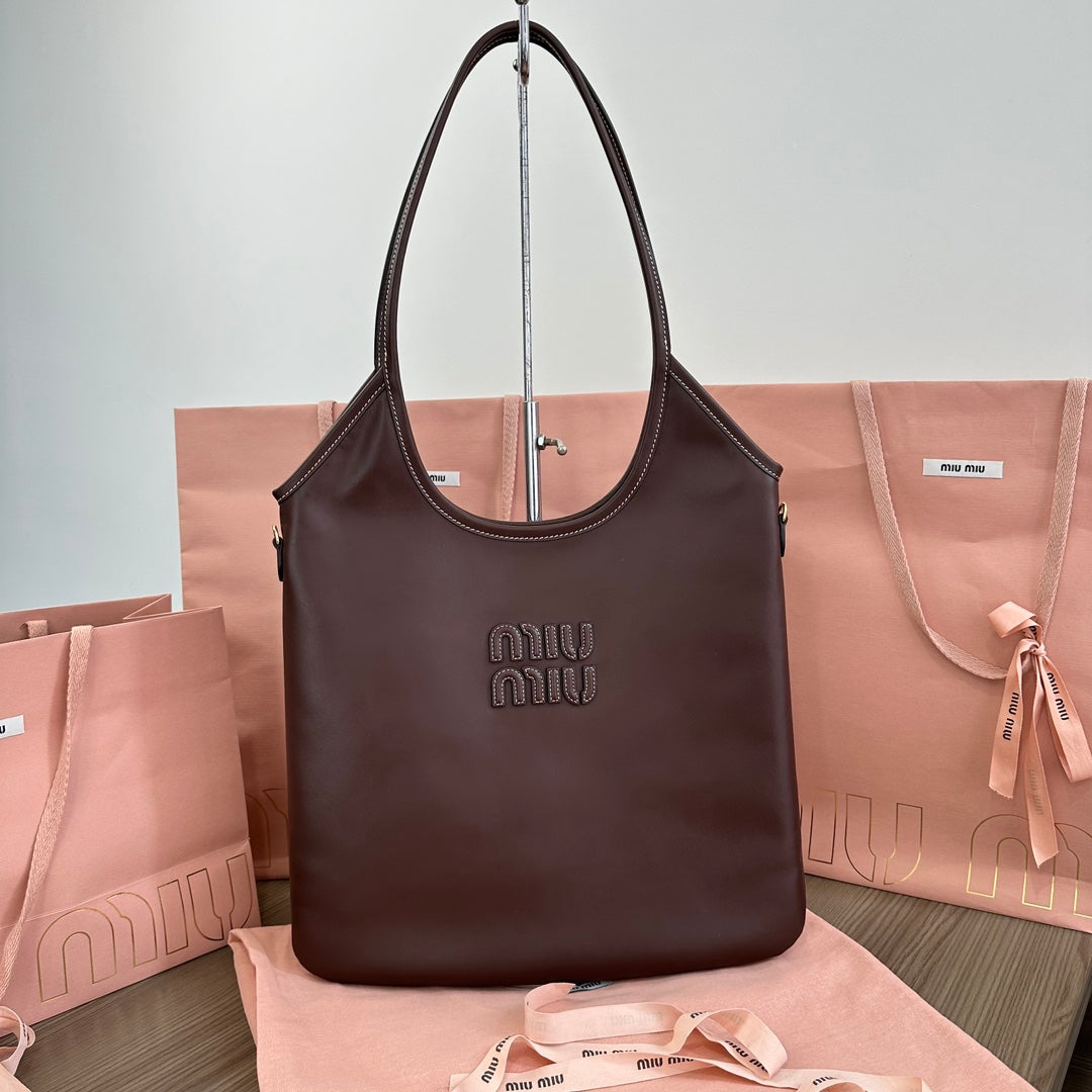 Miu Ivy Tote Bag 35cm Dark Brown Leather 217008
