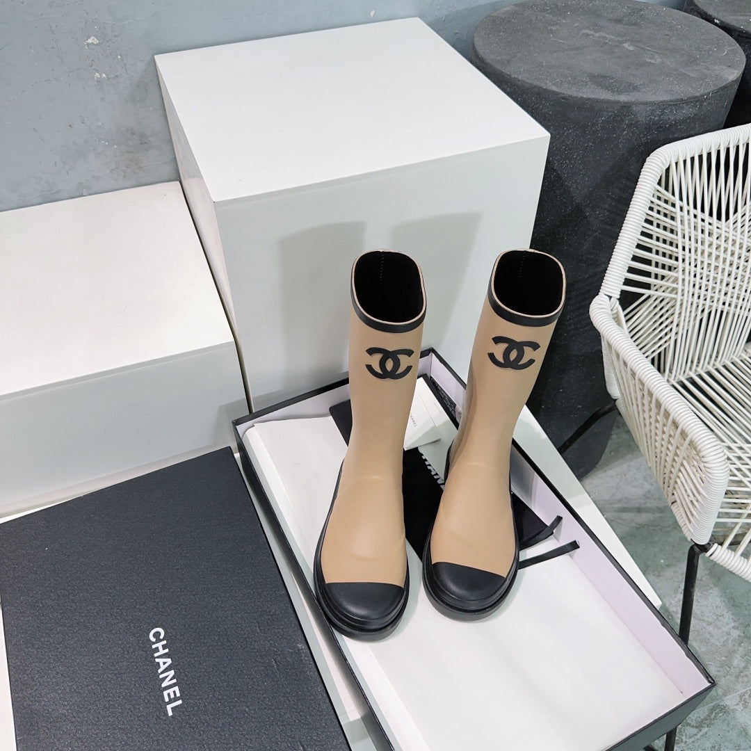 CC Rain Boot Beige Black Rubber