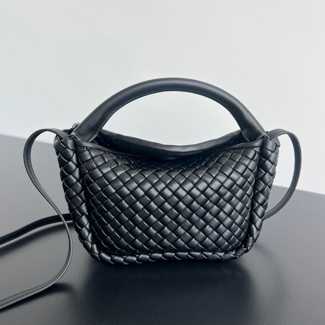 BV Small Cobble Top Handle 23cm Black Lambskin