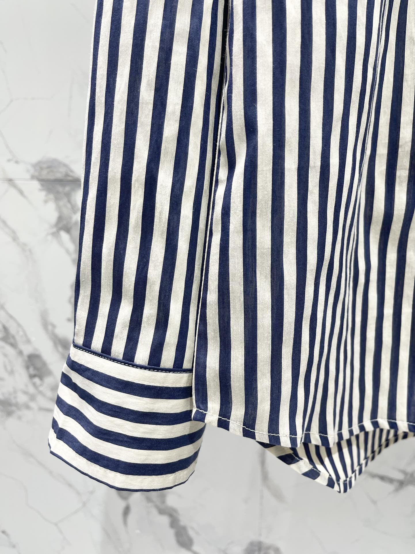 Miu Miu Striped Letter Embroidered Shirt Blue White Cotton