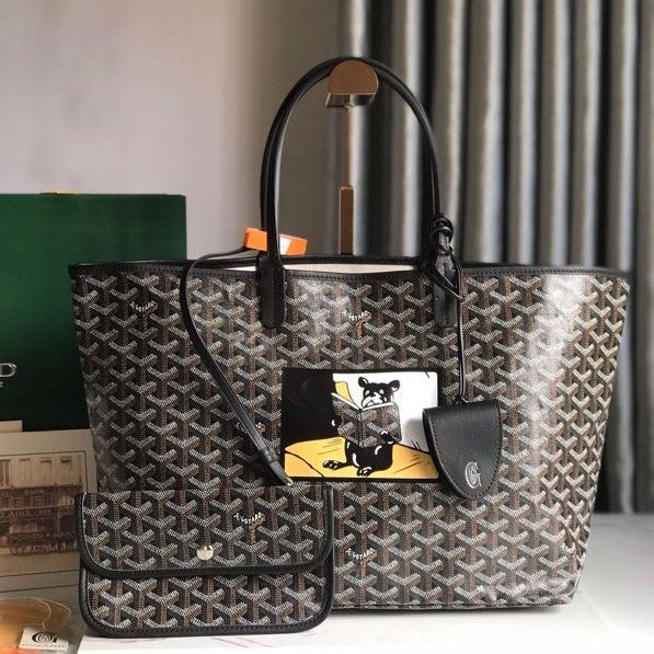 Goyard Hulot Saint Louis PM Bag 34cm Black Canvas & Calfskin