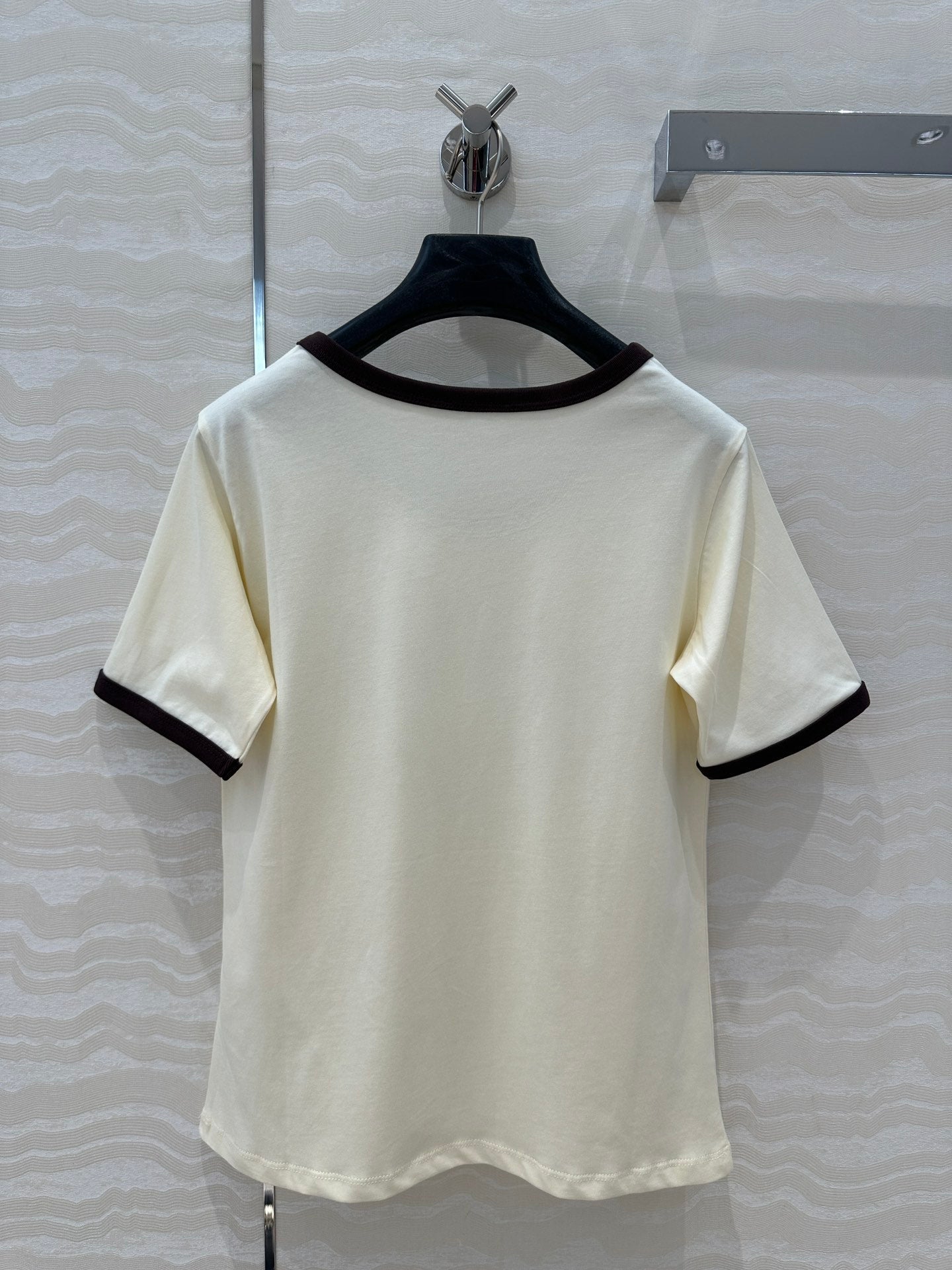 Celine 25 Arc de Triomphe Letter Short Sleeve T-shirt Off-white mix Black Cotton
