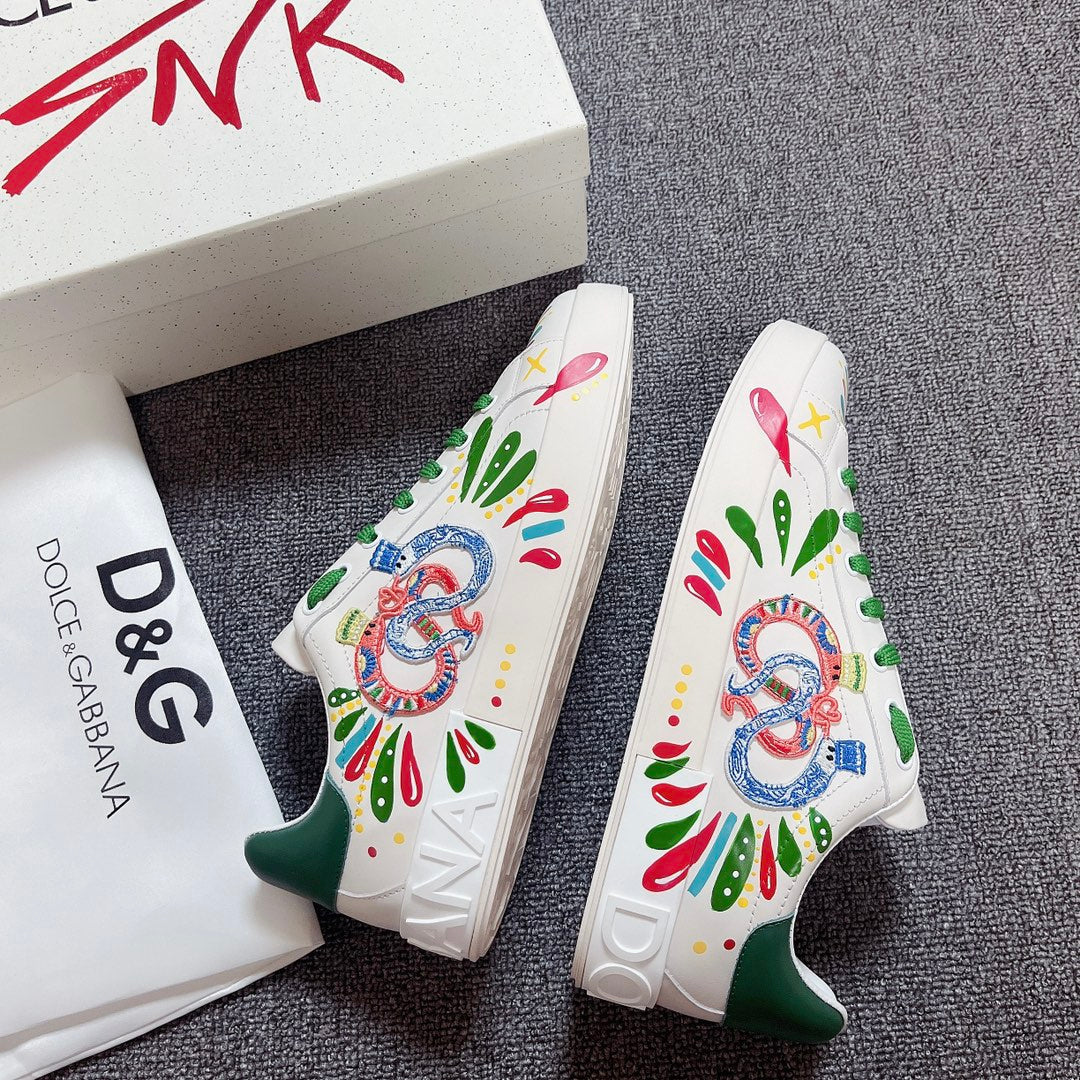 DC Portofino Limited Edition Sneakers Green Snake Embroidery & Sheepskin 288471
