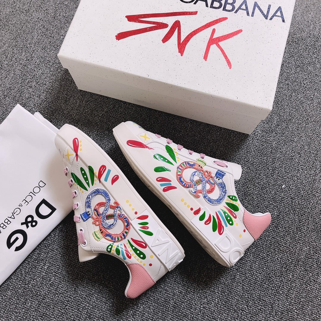 DC Portofino Limited Edition Sneakers Pink Snake Embroidery & Sheepskin 288470