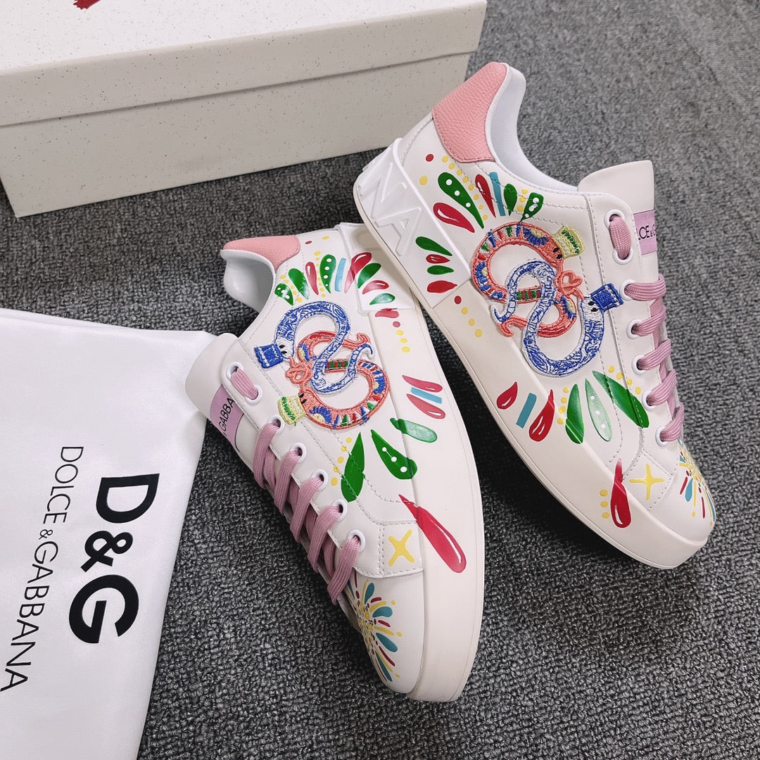 DC Portofino Limited Edition Sneakers Pink Snake Embroidery & Sheepskin 288470