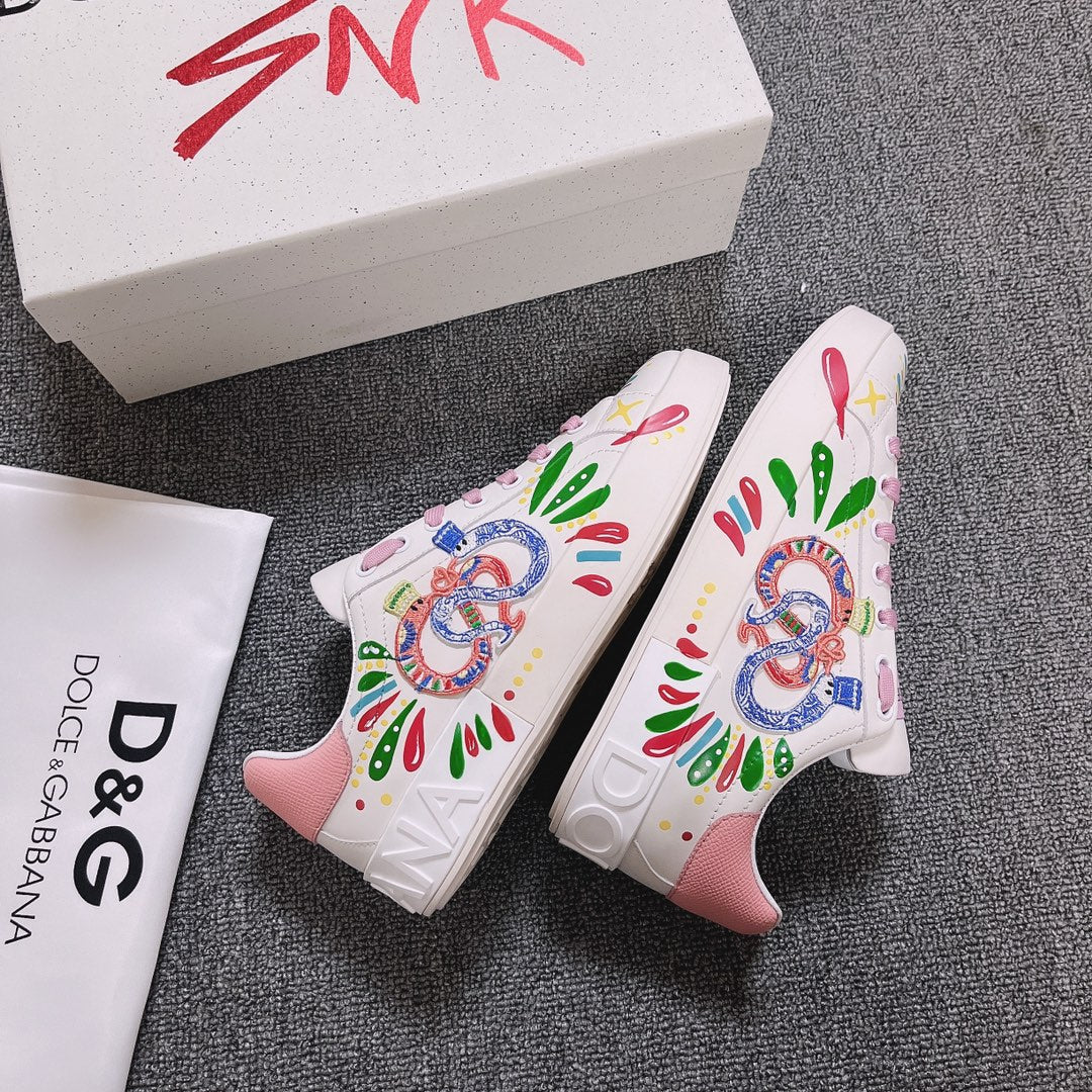 DC Portofino Limited Edition Sneakers Pink Snake Embroidery & Sheepskin 288470