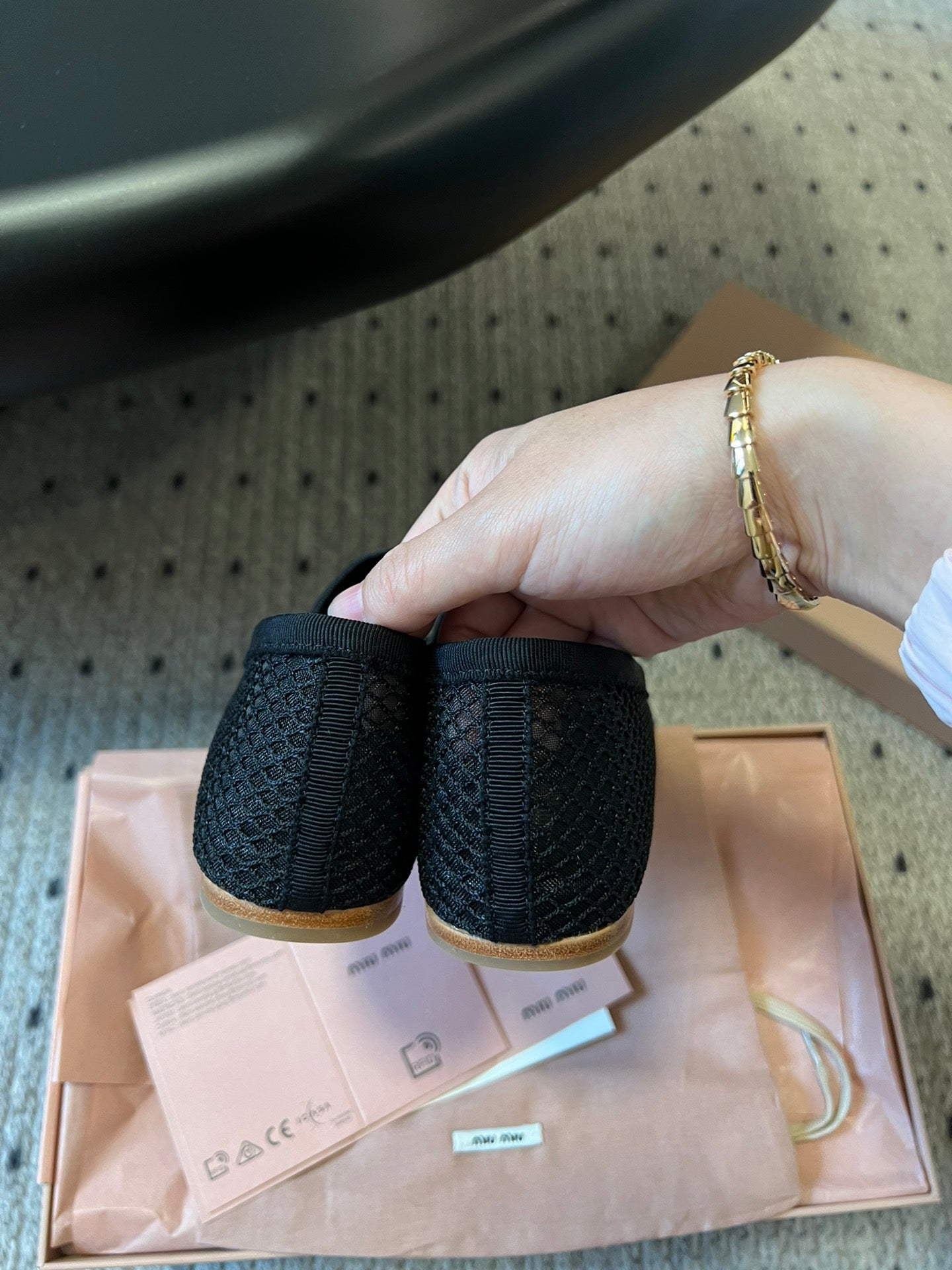 Miu 26s Ballerinas In Black Mesh Fabric With Bow
