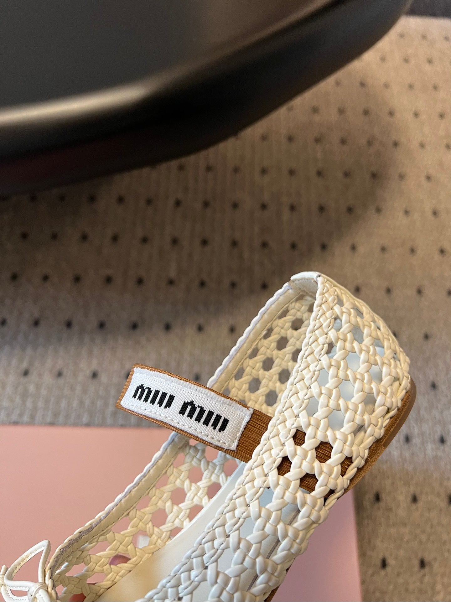 Miu 26s Ballerina Flats In Cream White Mesh Sheepskin