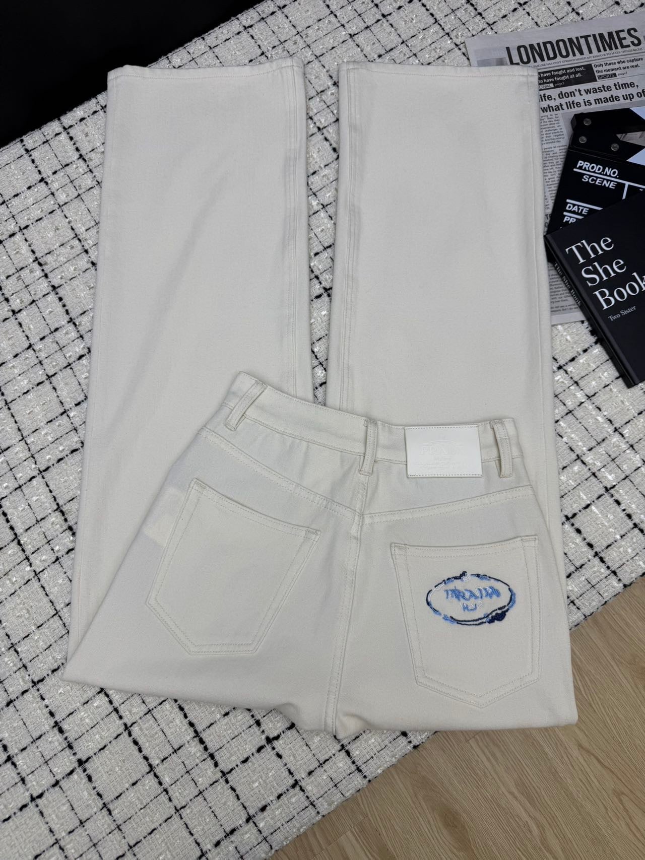 Prada Flared Jeans Embroidered Logo Applique 404855