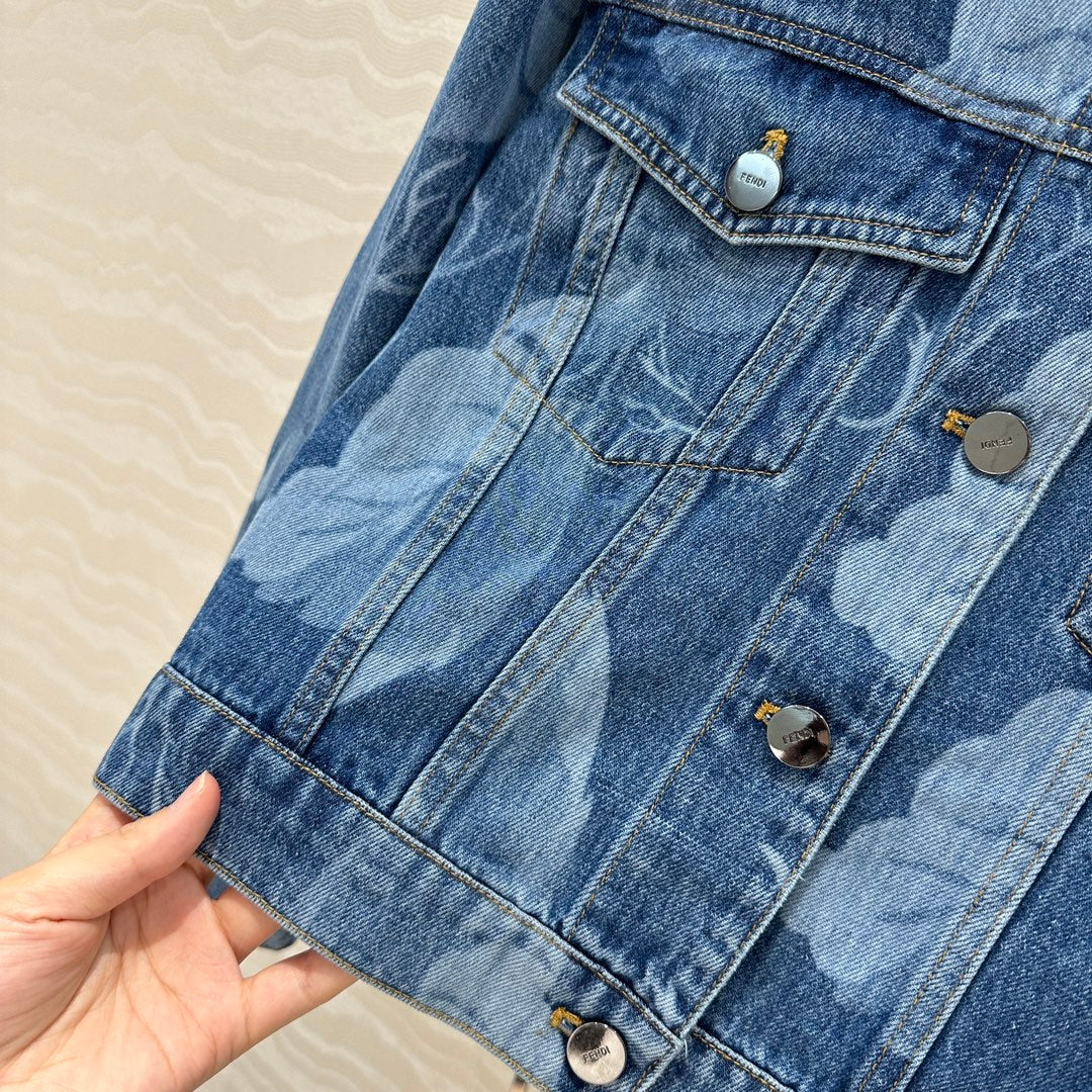 Fendi Flower Denim Jacket Blue cotton