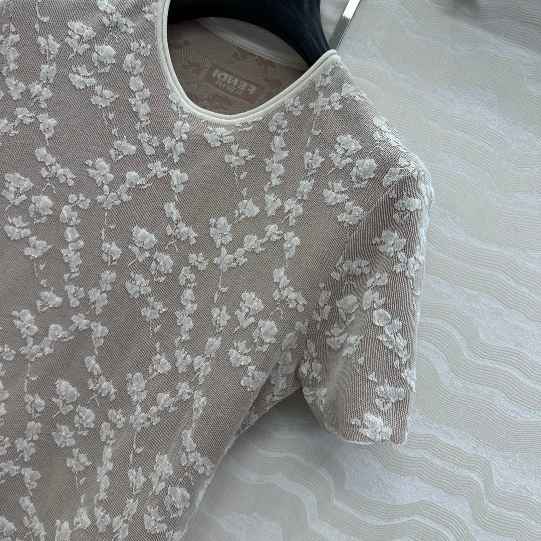 Fendi Knitted Top White Beige Cotton Viscose