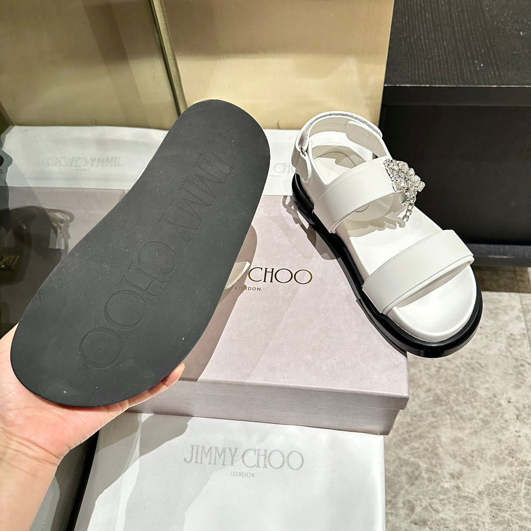 Jimmy Rhinestone Verity Sandals White Leather 326425