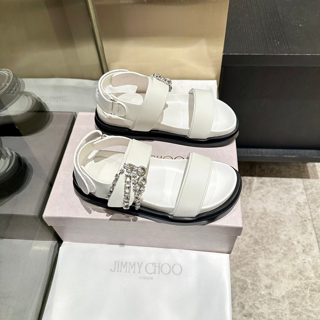 Jimmy Rhinestone Verity Sandals White Leather 326425