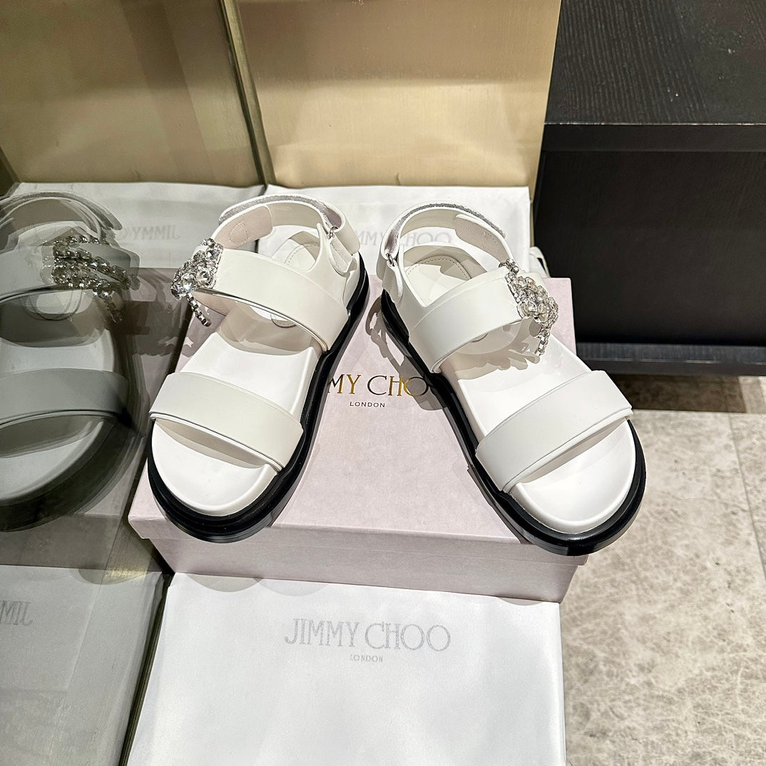 Jimmy Rhinestone Verity Sandals White Leather 326425