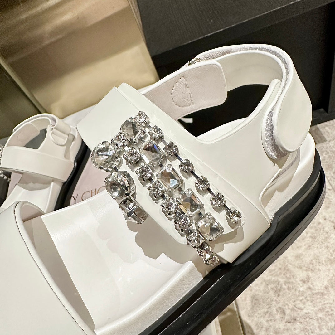 Jimmy Rhinestone Verity Sandals White Leather 326425
