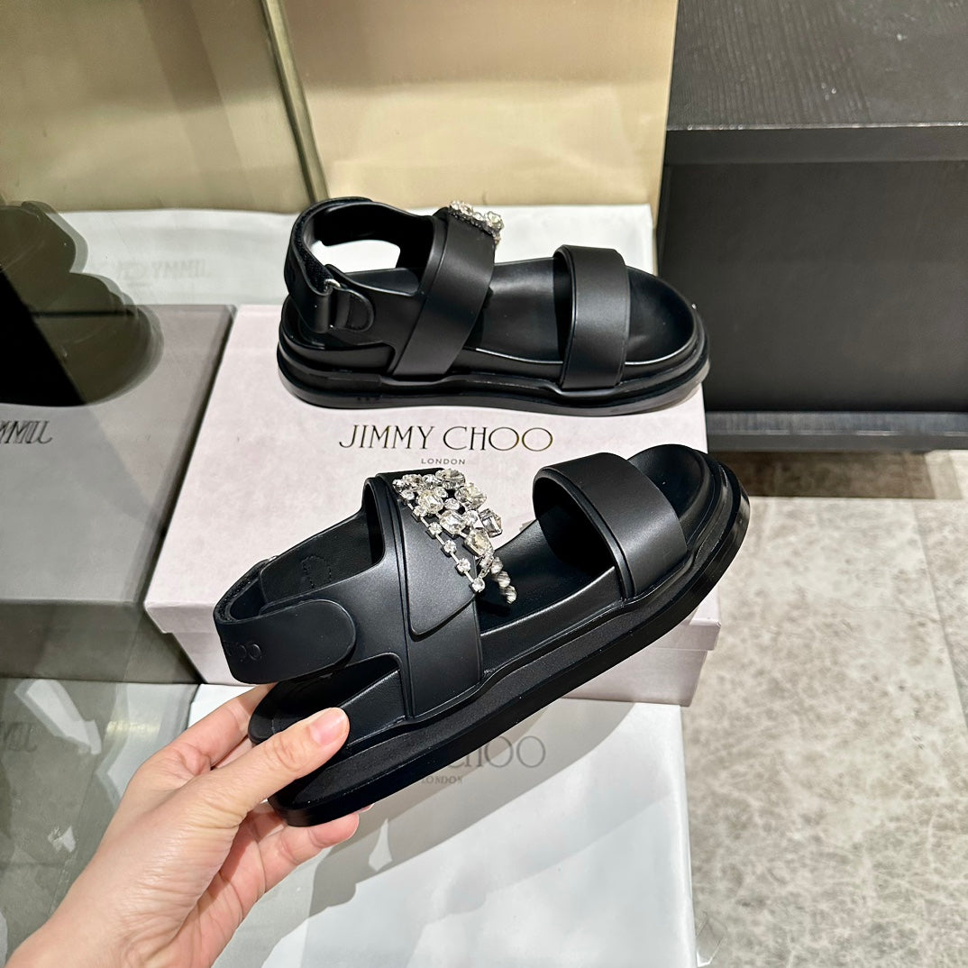 Jimmy Rhinestone Verity Sandals Black Leather 326426