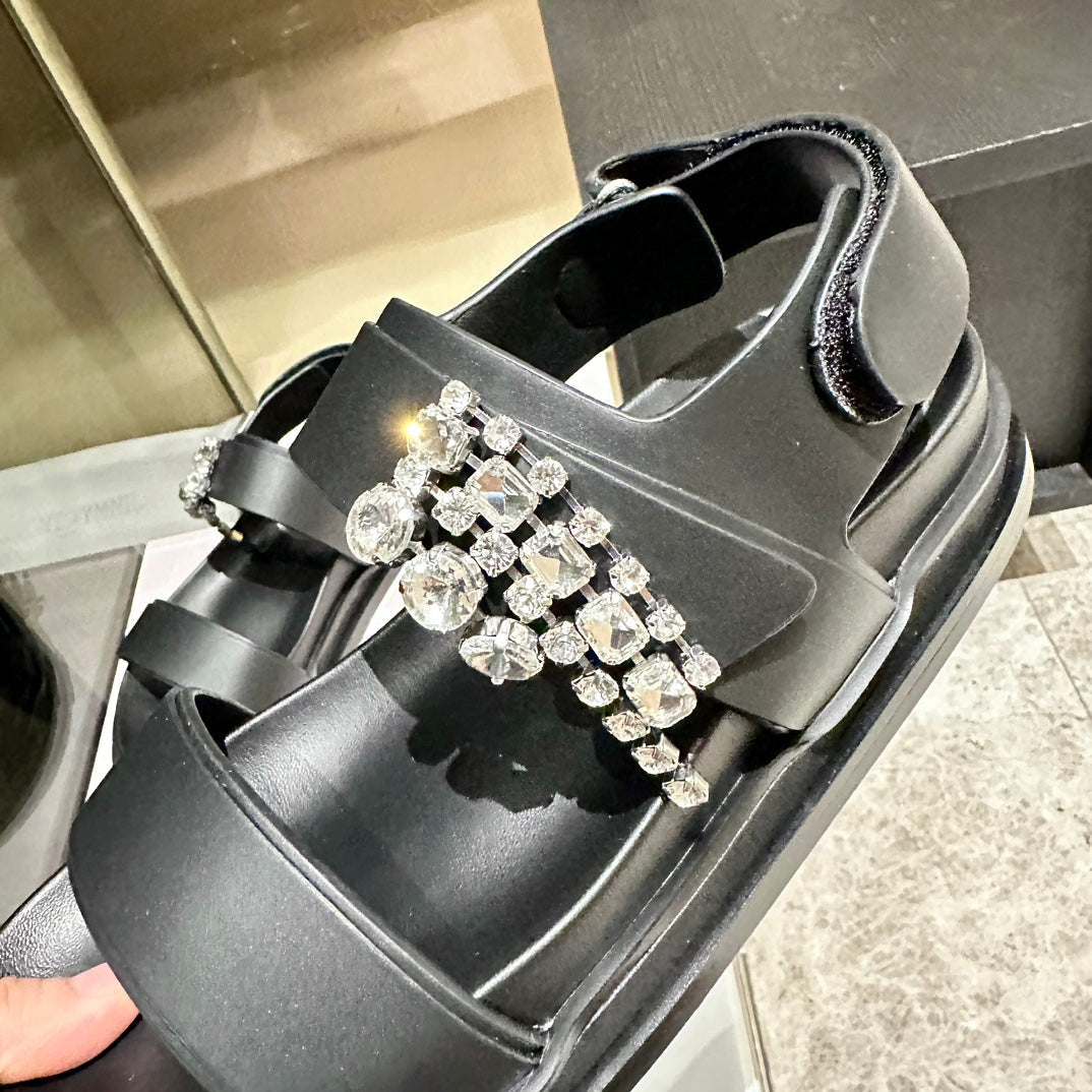 Jimmy Rhinestone Verity Sandals Black Leather 326426