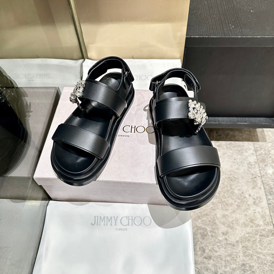 Jimmy Rhinestone Verity Sandals Black Leather 326426