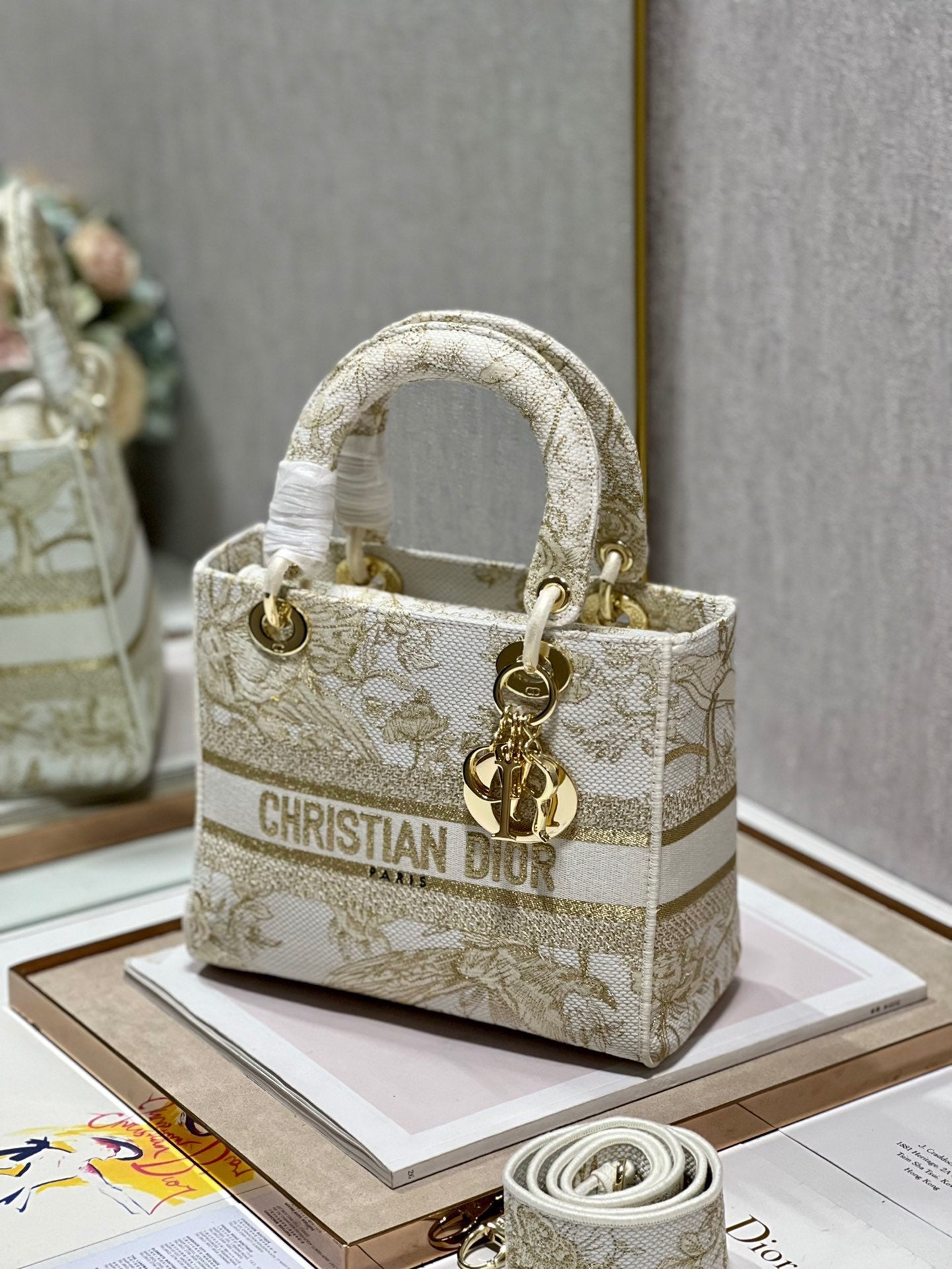 CD Golden Magpie 24 Lady Dior Bag Canvas 336736