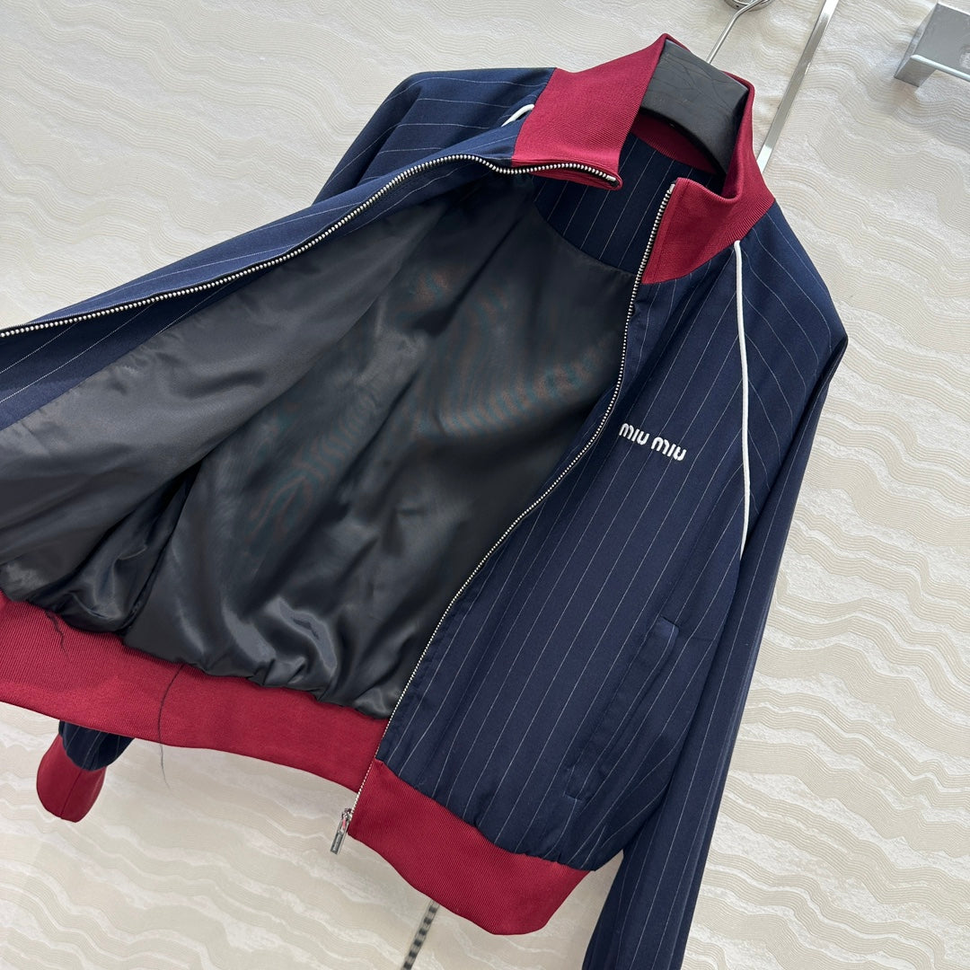Miu Miu 25 Navy Blue Striped Jacket Polyester