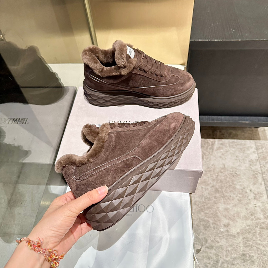 Jimmy Choo Diamond Maxi Sneakers Brown Suede Shearling Lining 538896