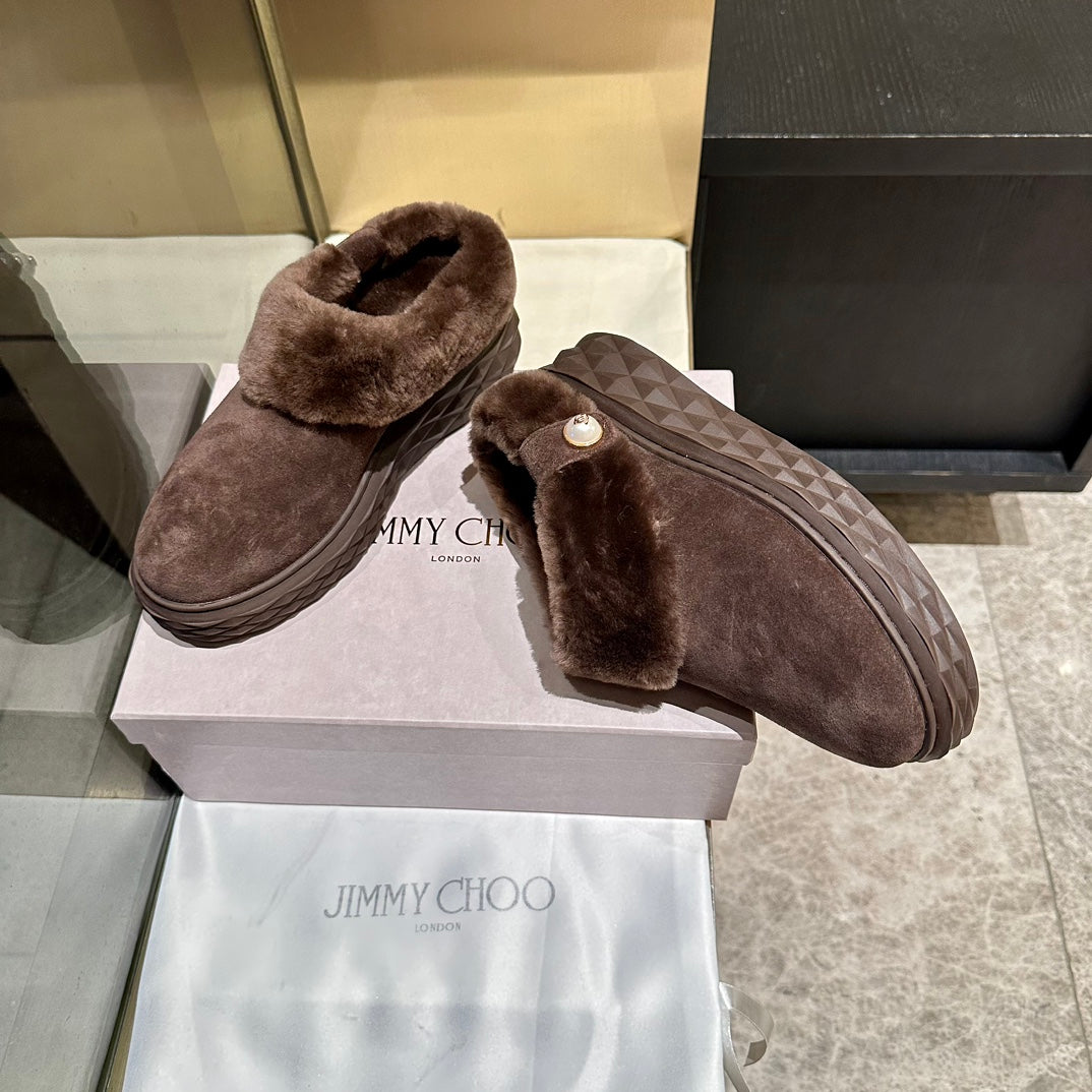 Jimmy Diamond Maxi Mules Coffee Suede Shearing 538897