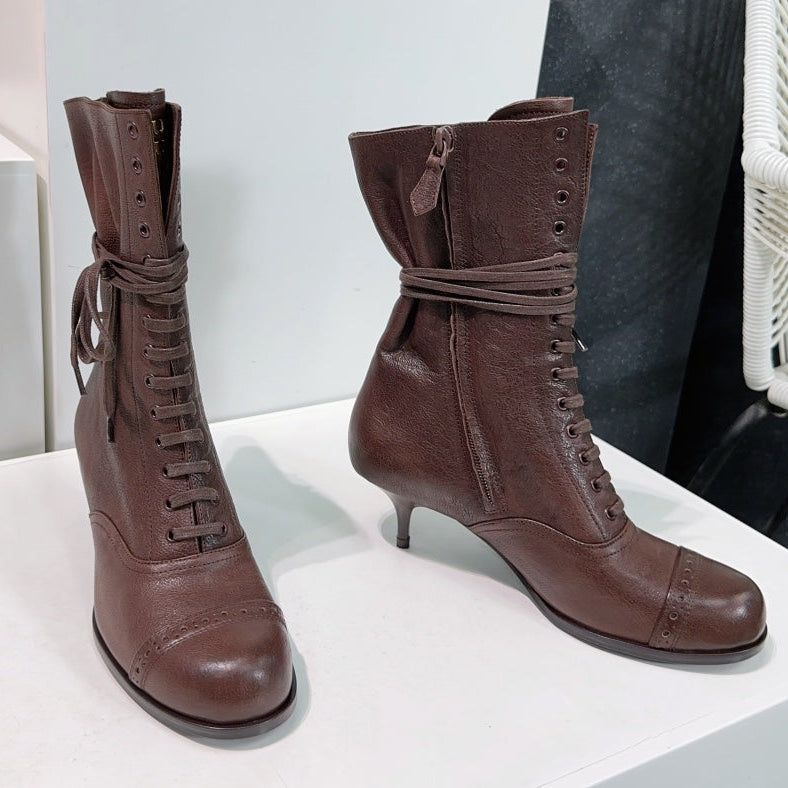 Miumiu 25 Low-heeled Ankle Boot Chocolate Brown Cowhide 511262