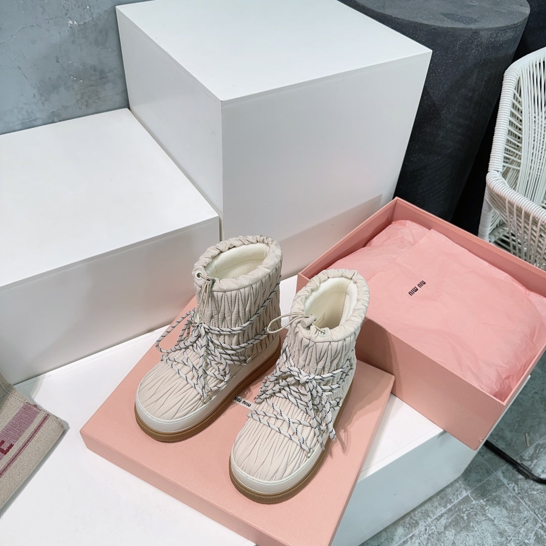 Miumiu 25 Boot Cream Nylon Rubber 511264