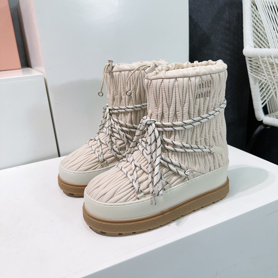Miumiu 25 Boot Cream Nylon Rubber 511264