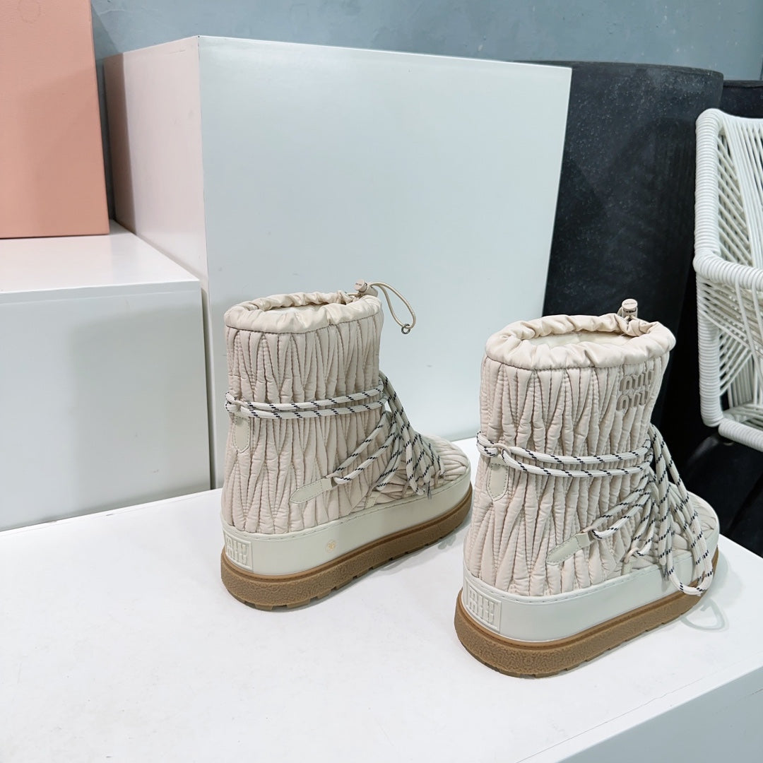 Miumiu 25 Boot Cream Nylon Rubber 511264