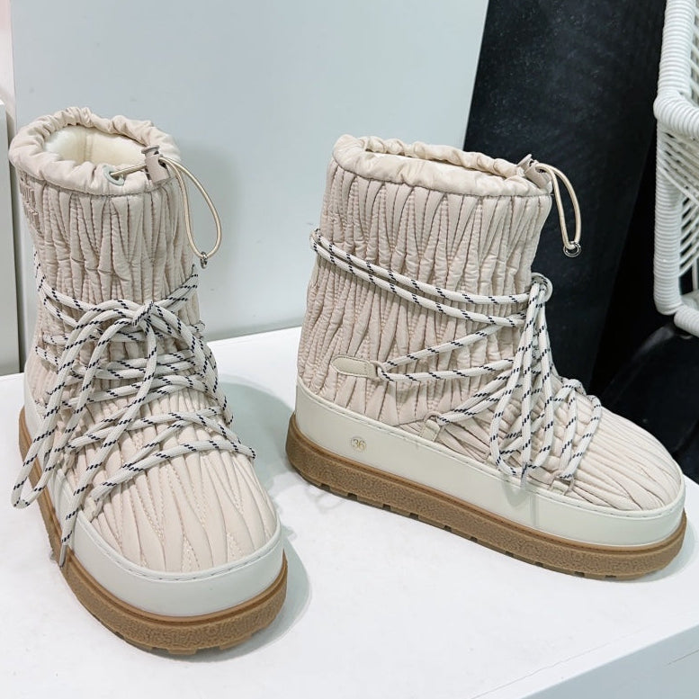 Miumiu 25 Boot Cream Nylon Rubber 511264