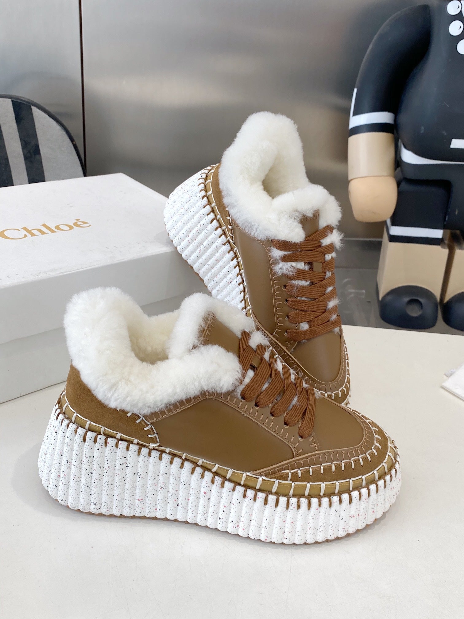 Chloe Nama Sneaker Brown Cowhide Wool 531606