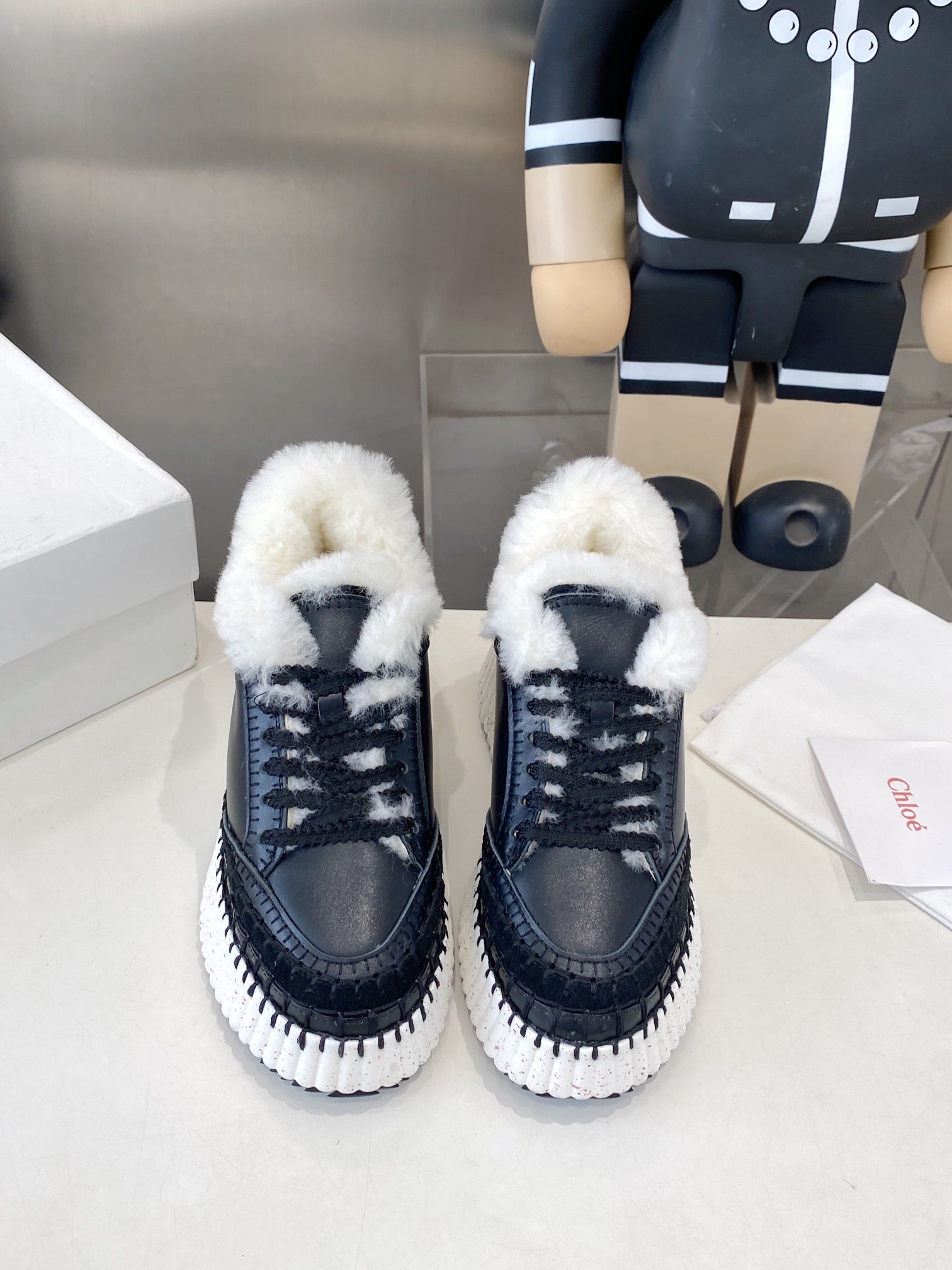 Chloe Nama Sneaker Black Cowhide Wool 531608