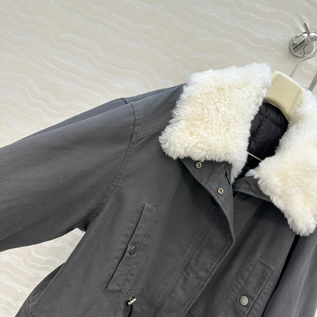 LP Zadig & Voltaire Kidea Parka Jacket Grey Black  Khaki Fur 341226