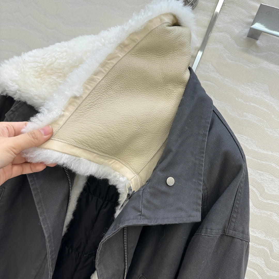 LP Zadig & Voltaire Kidea Parka Jacket Grey Black  Khaki Fur 341226