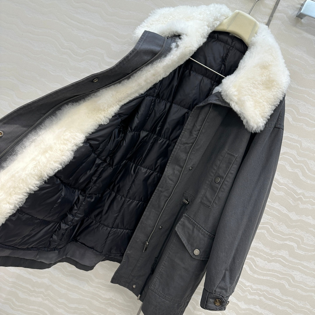 LP Zadig & Voltaire Kidea Parka Jacket Grey Black  Khaki Fur 341226