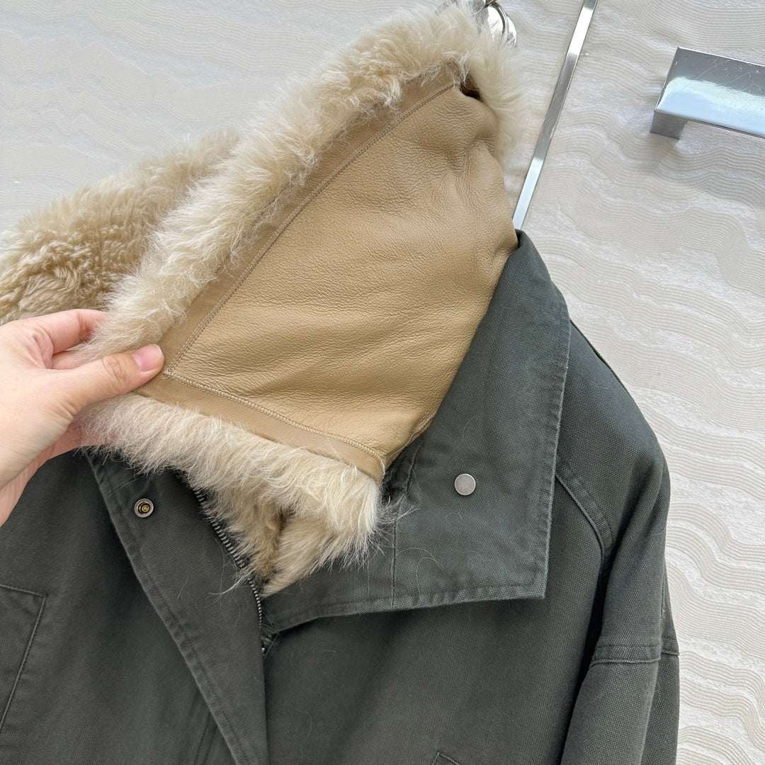 LP Zadig & Voltaire Kidea Parka Jacket Green  Khaki Fur 341229